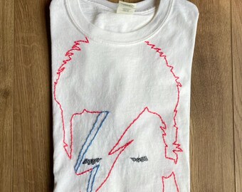 Aladdin Sane Embroidered T Shirt, Ziggy Stardust Rock and Roll Tshirt Embroidery, Goblin King Labyrinth Gift, Starman Tee, Iggy Pop Shirt