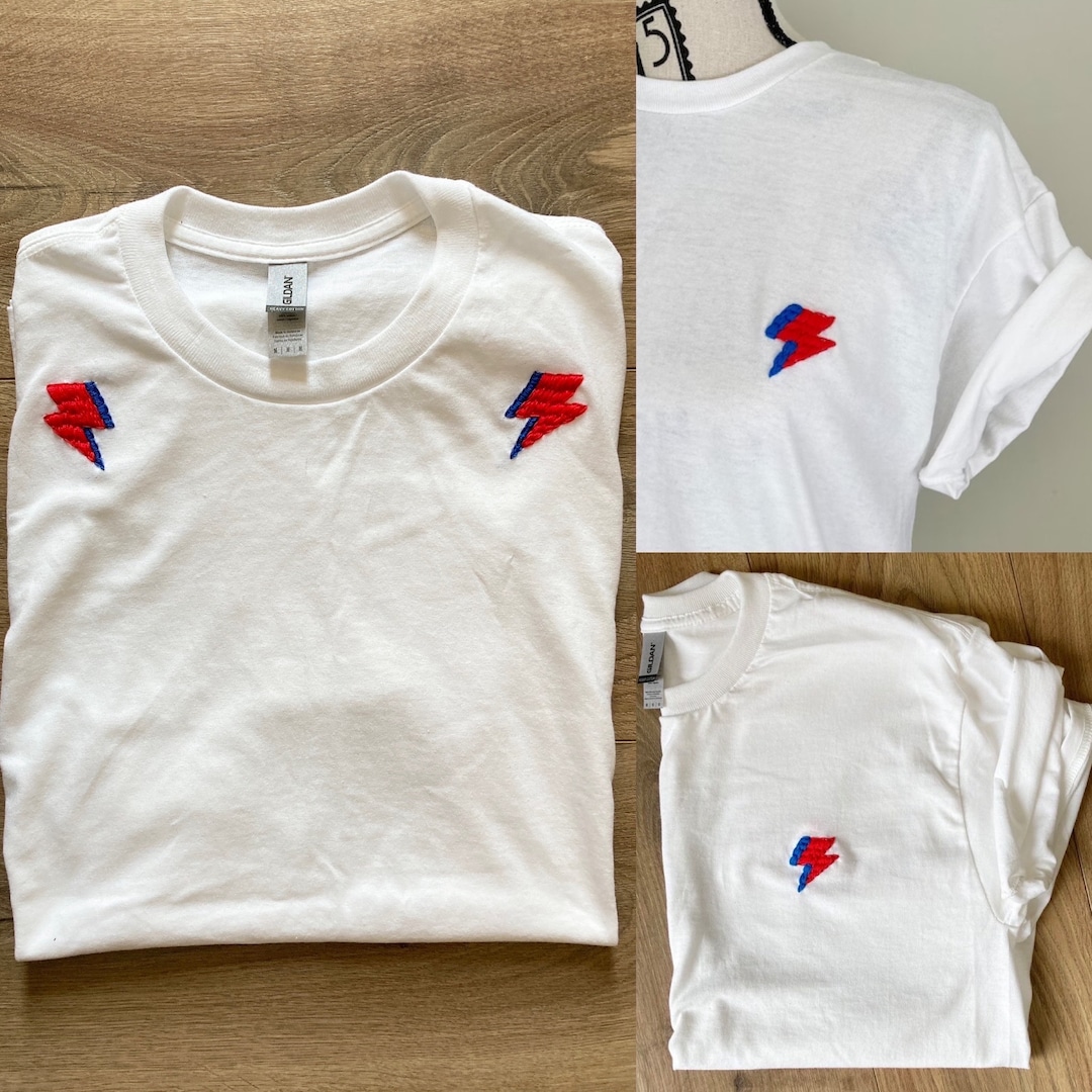 David Bowie Lightning Bolts Embroidered Rock n Roll Shirt for Rock and