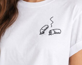 Cigarette Butts Embroidery, Cigarrettes in Ashtray Shirt, Grunge Tobacco Theme Gift, No Smoking Shirt, Punk Gifts for Smokers, Nicotine Tee