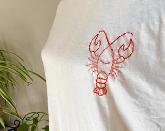 Crayfish Shirt, Red Lobster T-Shirt Embroidered Crab Tshirt, Crustacean Embroidery Seafood Lover Gift for Fisherman, Sea & Ocean Animal Life