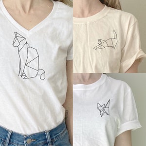 Origami Cat (3 OPTIONS) / custom hand embroider design / japanese fold paper animal art / geometric cat line drawing / abstract kitten neko