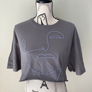 Abstract Embroidery Face Embroidery Face Line Art Embroidery Line Art Matisse Tshirt Oversized Embroidered Crop Top Hand Embroidered Matisse