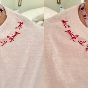 Custom Mirrored Text Shirt | Secret Message in Mirror | Mirror Reflection Quote | Backwards Writing, Reverse Font, Cursive Collar Embroidery