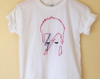 Aladdin Sane Tee, David Bowie Shirt Hand-Embroidered, Glam Rock Bowie Embroidery, Ziggy Stardust Tshirt, Starman Embroidery, Rock and Roll T