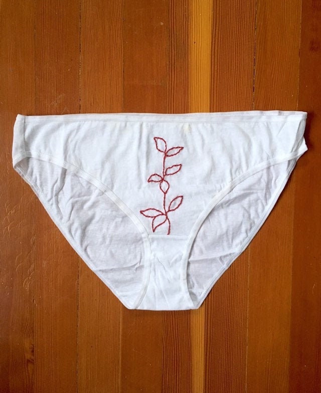 Red Rose Panties Hand Embroidered Panties White Cotton Underwear Hand  Embroidered Rose Funny Bikini Panties Made to Order 