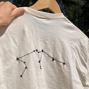 Constellation Embroidery on BACK of Tee | Custom Embroidered Star Sign | Customizable Horscope T-Shirt | Personalized Zodiac Shirt Bday Gift