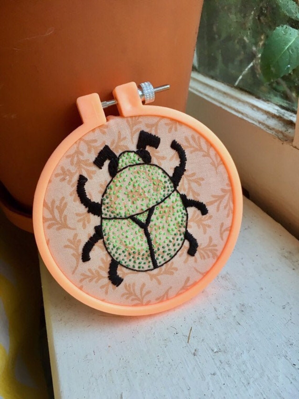 Green Beetle Embroidered Hoop Art Kawaii Video Game Sprite Cute Bug ...