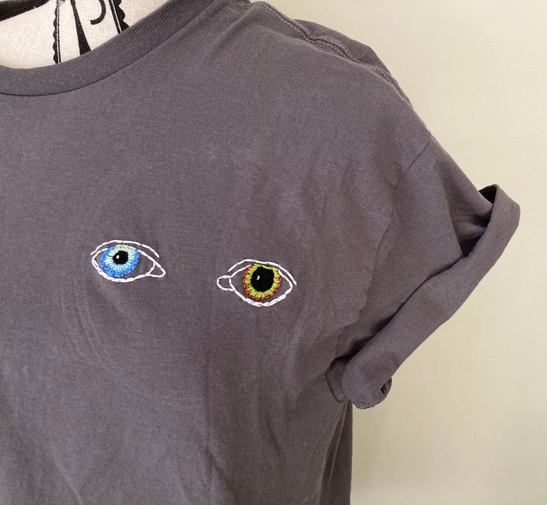 Embroidered Eyes of David Bowie Tshirt Embroidery Design Trendy Ziggy Stardust Bowie T Shirt Celebrity Eyes Embroidered Shirt Rolling Stones image 4