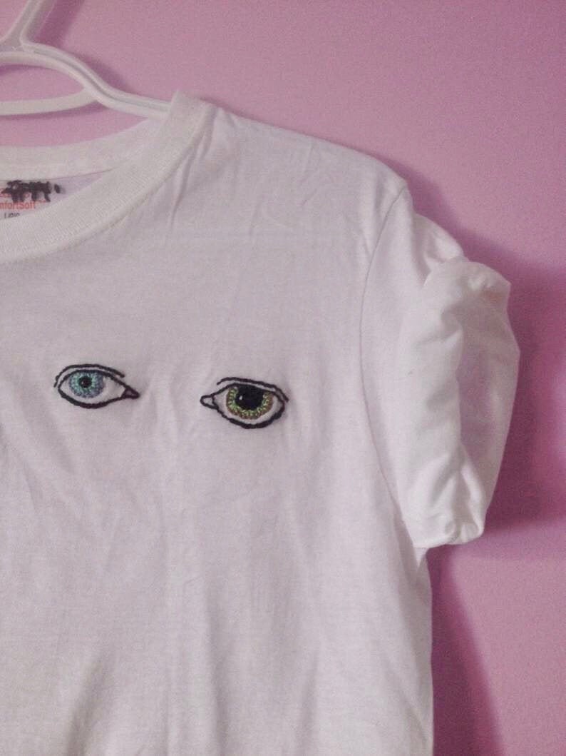 Embroidered Eyes of David Bowie Tshirt Embroidery Design Trendy Ziggy Stardust Bowie T Shirt Celebrity Eyes Embroidered Shirt Rolling Stones image 1