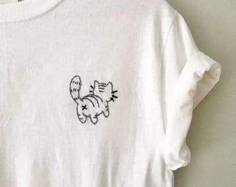 Cat Shirt Funny Cat Gifts for Cat Lovers Gifts Women Embroidered Tshirt Custom Cat Gifts for Cat Mom Gifts Cute Cat Shirt Crewneck Cat Butt