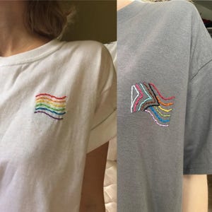 Custom Pride Flag Tee | LGBTQIA Flag Embroidery, Personalized LGBT Parade Shirt, LGBTQ Support for Queer Ally Tshirt | Pan Ace Bi Trans Gay
