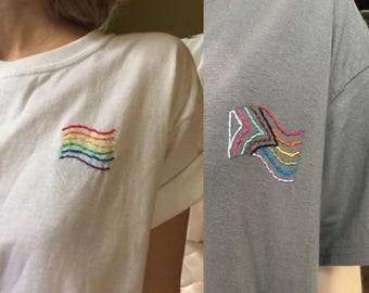 Custom Pride Flag Tee | LGBTQIA Flag Embroidery, Personalized LGBT Parade Shirt, LGBTQ Support for Queer Ally Tshirt | Pan Ace Bi Trans Gay