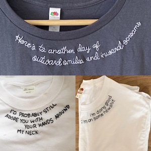 Custom Lyrics Embroidery | Cursive, Serif, Sans Serif Font Options | Collar/Neckline Embroidery