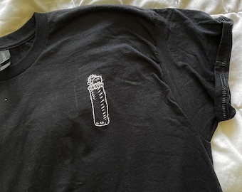 Lighter Tee (Disposable Design): Pocket Light Embroidery Art, Gas Station Nicotine Print Tee for Cigarette Lover, Clothes for Smoker Gift