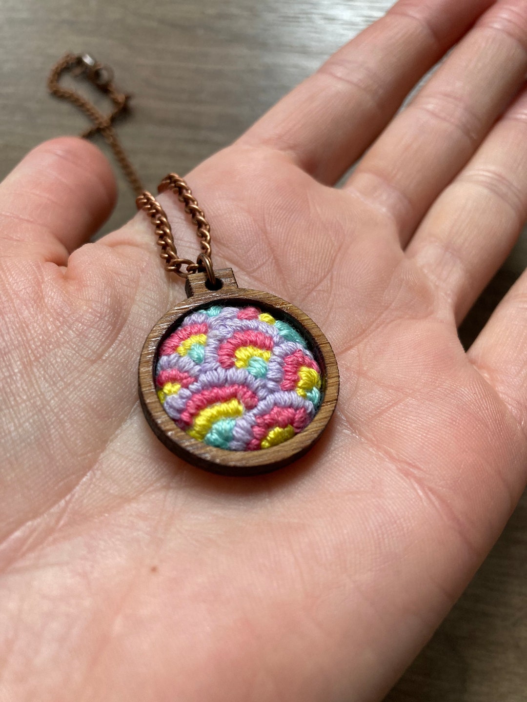 Hand Embroidered Pendant Mini Embroidery Hoop Necklace Etsy