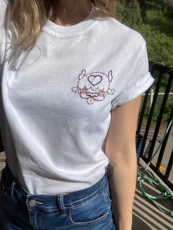 Blep Kawaii Cow Tshirt Embroidery 