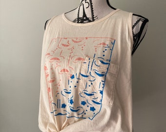 Kimono Print Tanktop von American Apparel, Siebdruck Japanisches Tanktop, Traditionelles Orientalisches Siebdruck-Design, Übergroßes Baumwoll-Cami, Unisex