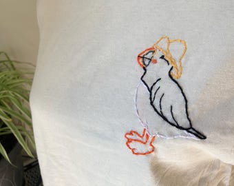 Embroidered Puffin with Sou'wester Hat, Sea Birds of Iceland Shirt, Cute Pelican T Shirt, Newfoundlander Gift, Blue Footed Booby Embroidery