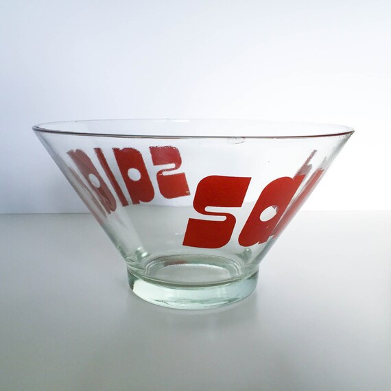 Glass Salad Bowl Retro Lettering/Typography Vintage Etsy
