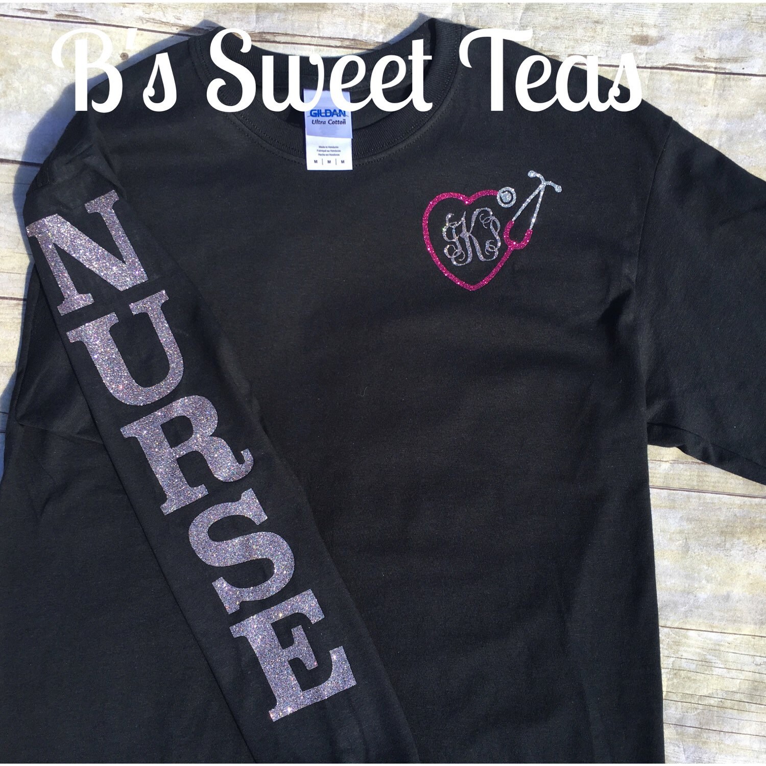 Nurse monogram glitter tee Etsy