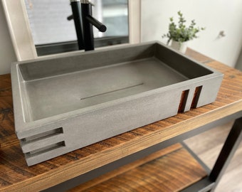 Concrete Vessel Sink / Brass Resin Inlays / Vanity Top / Rectangle Sink / Concrete Sink / Modern sink / Minimalist Sink