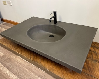 Concrete Vanity Top / Oval Sink / Minimalist Modern Sink / Floating Vanity Top / USA Made / Concrete Sink / Bathroom Vanity / Bathroom Sink