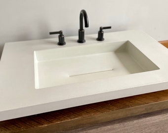 Concrete Vanity Top / Integrated Rectangle Sink / Minimalist Modern Sink / Bathroom Sink / USA Made / Concrete Sink / Bathroom Vanity