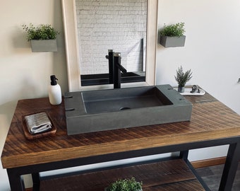 Industrial Rustic Vessel Sink / Concrete Vanity Top / Concrete Sink / Rectangle Sink / Bathroom Sink / Minimalist / USA Made