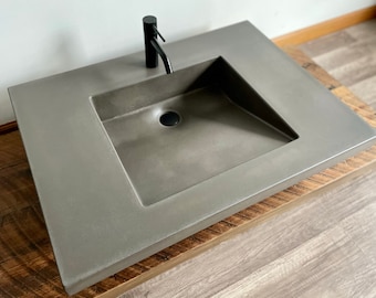 30” Concrete Vanity Top / Integrated Ramp Sink / Minimalist Modern Sink / USA Made / Concrete Sink