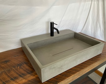 Vessel Sink, vanity top, Rectangle Vessel sink, slot drain, Concrete Sink, concrete vanity top, bathroom vanity top,  (FAUCET NOT INCLUDED)