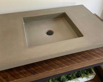 Concrete Vanity Top / Rectangle / Minimalist Modern Sink / Floating Vanity Top / USA Made / Concrete Sink / Bathroom Vanity / Bathroom Sink