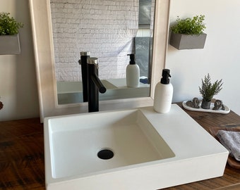 Concrete Vessel Sink / Contemporary / Minimalist / Modern Vanity Top / Rectangle Sink / Concrete Sink / USA Made / White Sink