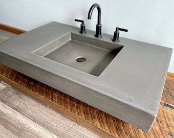 Concrete Vanity Top / Rectangle / Minimalist Modern Sink / Floating Vanity Top / USA Made / Concrete Sink / Bathroom Sink / Bathroom Vanity