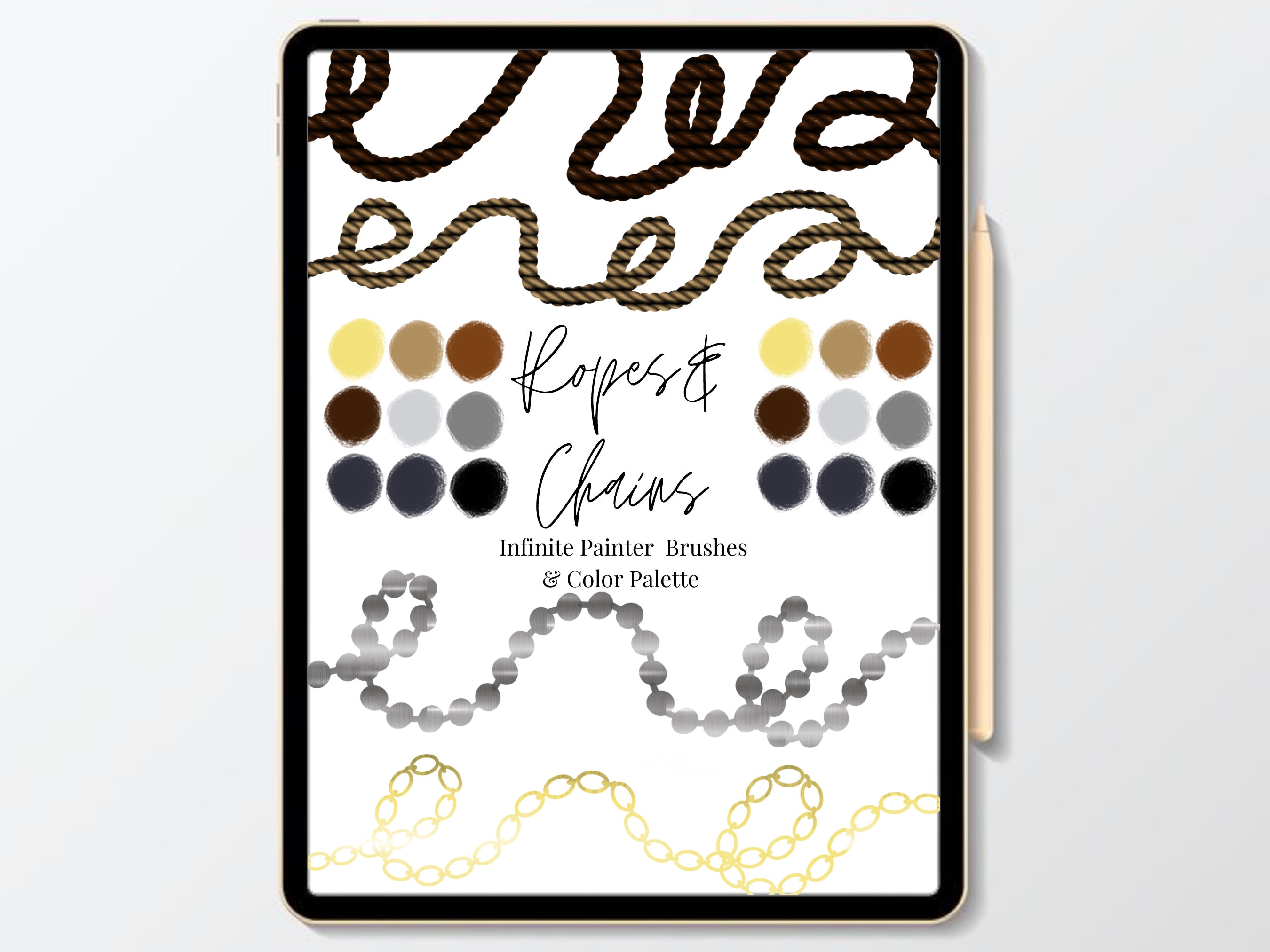 Ropes & Chains Brushes for Infinite Painter with Matching Color Palette – 4 Pro S Pen Brushes