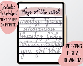 Beginner’s Handlettering Worksheets - Days of the Week - Hand Lettering Worksheet