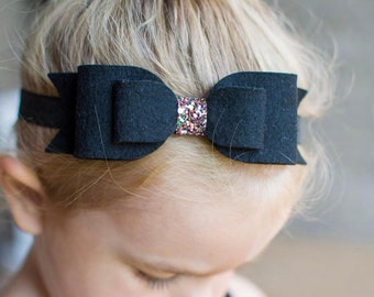 Jet Black · Standard OR Super Felt Hair Bow // Double Loop Bows // Baby Headbands // Toddler Hair Clips // Wool Felt Bows // Oversized Bows