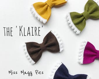 the &#39;Klaire&#39; · Pom Pom Felt Hair Bow / Mini Bow / Baby Headband / Toddler Hair Clip / Newborn Photo Prop / Girl&#39;s Hair Bow / Trendy Hair Bow