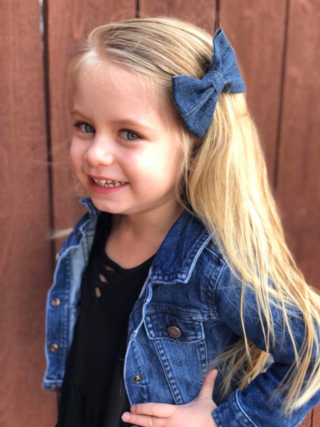 Recycled Denim · Mini OR Classic Hair Bow / Blue Jean Hair Bow