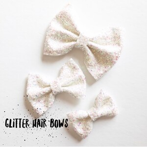 Pastel White · Mini Medium OR Classic Glitter Hair Bow / Baby Girl Headband / Baby Headband / White Bow / White Headbands / Hair Clip
