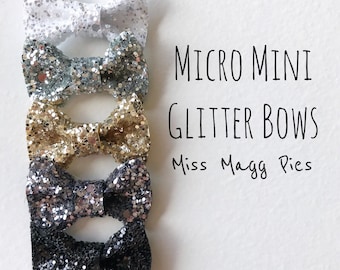 Micro Mini Glitter Hair Bows / Baby Headband / Toddler Girl Hair Clips / Hair Accessory / Sparkly Hair Bows / Tiny Hair Bow / Gift for Baby