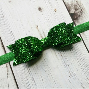 Metallic Green · Standard OR Super Glitter Hair Bow / Baby Style / Toddler Hair Clip / Sparkly Bow / Glitter Hair Piece / Adult Headband
