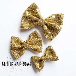 Old Gold Mini Medium OR Classic Glitter Hair Bow / Baby Girl Headband / Baby Headband / Gold Bow / Gold Headbands / Toddler Hair Clip image 2