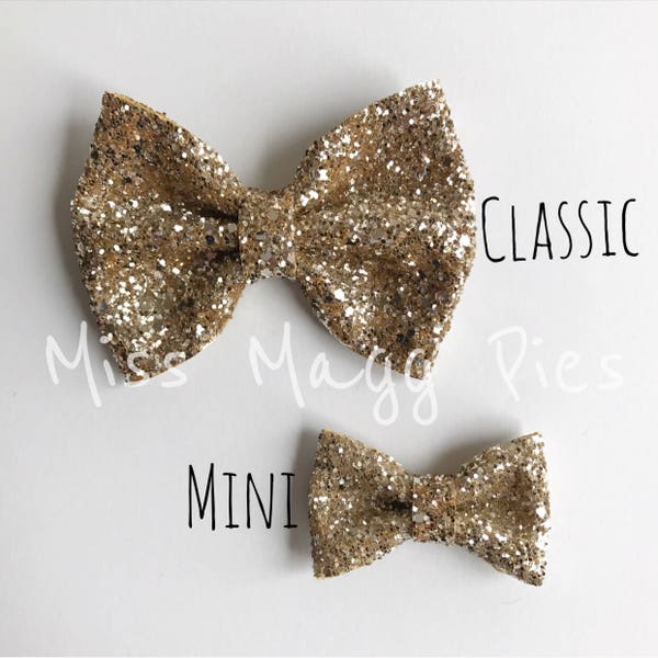 Pale Gold · Mini Medium OR Classic Glitter Hair Bow / Baby Girl Headband / Baby Headband / Gold Bow / Gold Headbands / Toddler Hair Clip