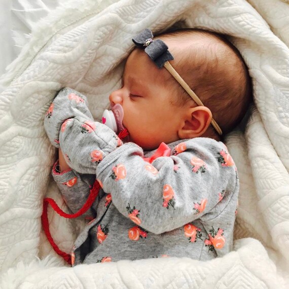 Charcoal Gray Felt Triple Bow headband Heather Charcoal • Shrimp Felt Hair Bow / Baby Headband  main image 2