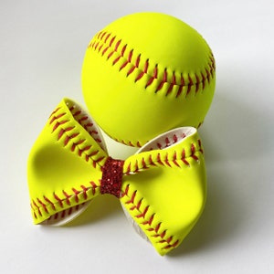 Softball Hair Bow / Leather Softball Bow / Baby Girl Headband / Toddler Hair Clip / Softball Hair Clip image 1