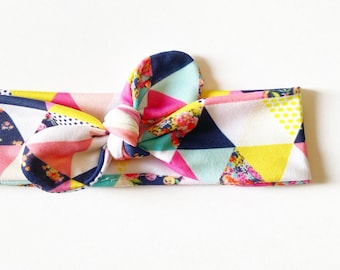 Bright Floral Triangles · Top Knot Headband / Adjustable Headband / Head Wrap / Baby Headband / Top Knot / Baby Style / Adult Headband