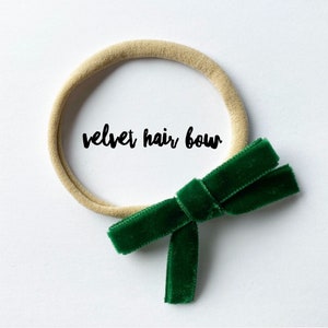 Dark Green · Velvet Hair Bow / Simple Hair Bow / Ribbon Bow / Girl&#39;s Hair Bow / Baby Headband / Classic Velvet Hair Bow / Gift for Baby Girl