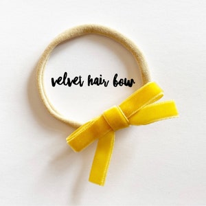 Mustard · Velvet Hair Bow / Simple Hair Bow / Ribbon Bow / Girl&#39;s Hair Bow / Baby Headband / Classic Velvet Hair Bow / Gift for Baby Girl