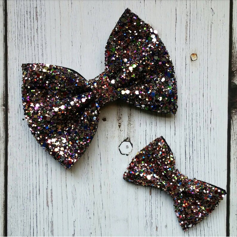 Kaleidoscope Mini Medium OR Classic Glitter Hair Bow / Baby Girl Headband / Baby Headband / Rainbow Baby Bow / Multi-Color Bow / Hair Clip image 2