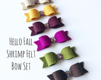 Hello Fall · Shrimp Felt Hair Bow Set of 6 {Multiple Headband or Clip Options} - Hair Accessories - Baby Headbands - Hair Clips - Fall Pics
